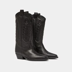 Bottes à Bouts Pointus Et Surpiqures Apparentes En Cuir Grainé Noir -Xoxo Boutique 01W008504D.1694503497