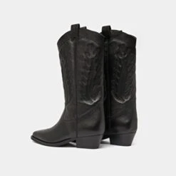 Bottes à Bouts Pointus Et Surpiqures Apparentes En Cuir Grainé Noir -Xoxo Boutique 01W008504F.1694503498