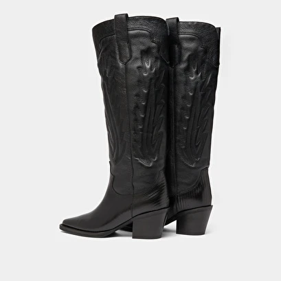 Bottes à Talons épais Et Surpiqures Apparentes En Cuir Grainé Noir 8 Bottes à Talons épais Et Surpiqures Apparentes En Cuir Grainé Noir – Image 6