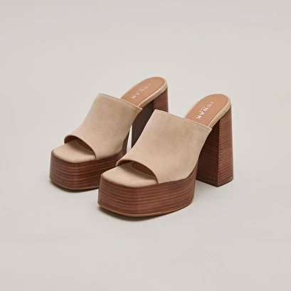 Mules à Talons Et Bouts Ouverts En Croute Beige 3 Mules à Talons Et Bouts Ouverts En Croute Beige