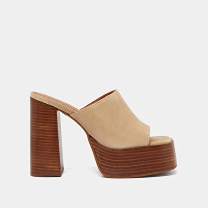 Mules à Talons Et Bouts Ouverts En Croute Beige 4 Mules à Talons Et Bouts Ouverts En Croute Beige – Image 2