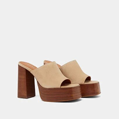 Mules à Talons Et Bouts Ouverts En Croute Beige 6 Mules à Talons Et Bouts Ouverts En Croute Beige – Image 4