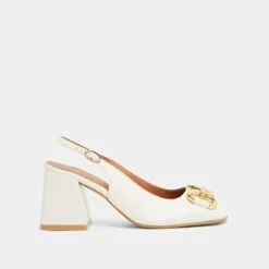 Escarpins à Bouts Carrés Et Mors Dorés En Cuir Vieilli écru -Xoxo Boutique 01W008554B.1708516997