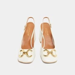 Escarpins à Bouts Carrés Et Mors Dorés En Cuir Vieilli écru -Xoxo Boutique 01W008554H.1708517000