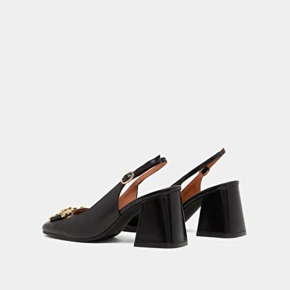 Escarpins à Bouts Carrés Et Mors Dorés... En Cuir Noir 8 Escarpins à Bouts Carrés Et Mors Dorés... En Cuir Noir – Image 6