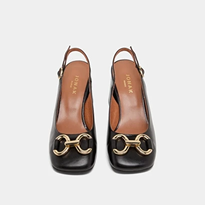 Escarpins à Bouts Carrés Et Mors Dorés... En Cuir Noir 9 Escarpins à Bouts Carrés Et Mors Dorés... En Cuir Noir – Image 7