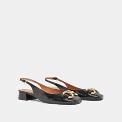 Ballerines Slingback à Bouts Carrés Et Détails Dorés En Cuir Noir -Xoxo Boutique 01W008557D.1708517002