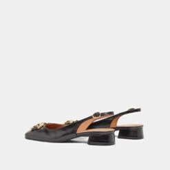 Ballerines Slingback à Bouts Carrés Et Détails Dorés En Cuir Noir -Xoxo Boutique 01W008557F.1708517003