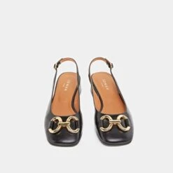 Ballerines Slingback à Bouts Carrés Et Détails Dorés En Cuir Noir -Xoxo Boutique 01W008557H.1708517004