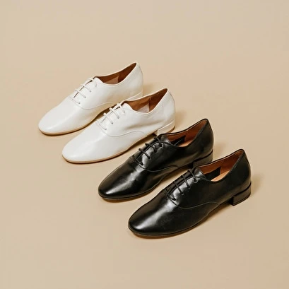 Derbies à Talons Plats En Cuir écru 11 Derbies à Talons Plats En Cuir écru – Image 9