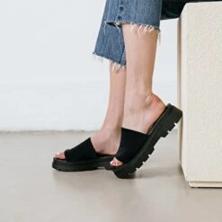 Mules à Bouts Ouverts Et Semelles Crantées En Lycra Noir -Xoxo Boutique 01W008609C.1694503767