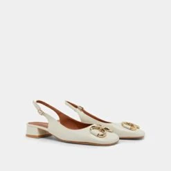 Ballerines Slingback à Bouts Carrés Et Détails Dorés En Cuir Vieilli écru -Xoxo Boutique 01W008610D.1694503771