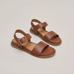 Sandales à Brides Et Bouts Ouverts En Cuir Cognac