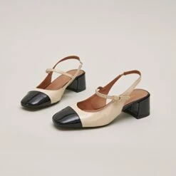 Salomés Slingback à Bouts Carrés En Vernis Noir Et écru -Xoxo Boutique 01W008635C.1694503842