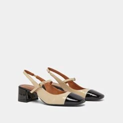 Salomés Slingback à Bouts Carrés En Vernis Noir Et écru -Xoxo Boutique 01W008635D.1694503843