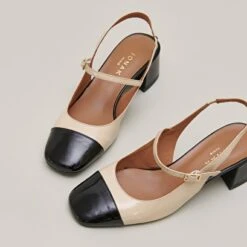 Salomés Slingback à Bouts Carrés En Vernis Noir Et écru -Xoxo Boutique 01W008635E.1694503843