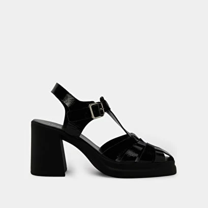 Sandales à Talons Et Bouts Carrés En Vernis Noir 4 Sandales à Talons Et Bouts Carrés En Vernis Noir – Image 2