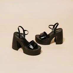 Sandales à Plateformes Et Bouts Ouverts En Vernis Plissé Noir -Xoxo Boutique 01W008640C.1694503862