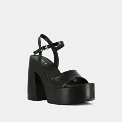 Sandales à Plateformes Et Bouts Ouverts En Vernis Plissé Noir -Xoxo Boutique 01W008640D.1694503863