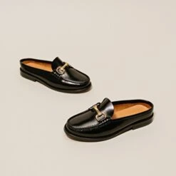 Mocassins à Mors Dorés En Cuir Glacé Noir -Xoxo Boutique 01W008643E.1708517228