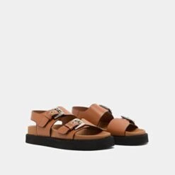 Sandales à Double Boucles En Cuir Glacé Cognac -Xoxo Boutique 01W008645D.1694503879