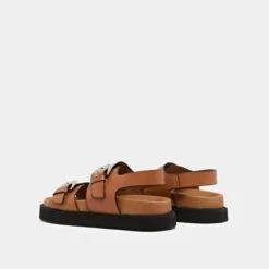 Sandales à Double Boucles En Cuir Glacé Cognac -Xoxo Boutique 01W008645F.1694503881