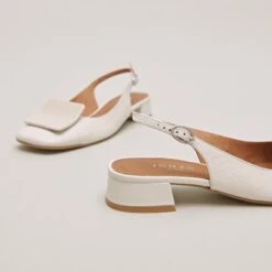 Ballerines Slingback à Bouts Carrés En Vernis Plissé écru -Xoxo Boutique 01W008654E.1694503914