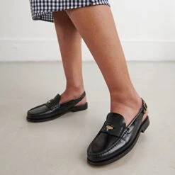 Mocassins Slingback Et Détails Dorés En Cuir Glacé Noir -Xoxo Boutique 01W008660C.1694503936