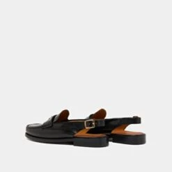 Mocassins Slingback Et Détails Dorés En Cuir Glacé Noir -Xoxo Boutique 01W008660F.1694503938