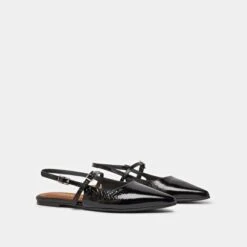 Ballerines à Bouts Pointus Et Lanières En Cuir Brillant Noir -Xoxo Boutique 01W008663D.1694503947