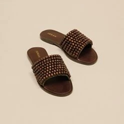 Mules à Perles En Cuir Marron -Xoxo Boutique 01W008671C.1694503978