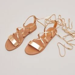 Sandales à Brides Torsadées En Cuir Métallisé Or -Xoxo Boutique 01W008680C.1694504012