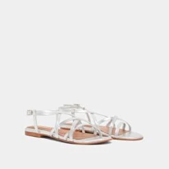 Sandales à Brides Croisées En Cuir Métallisé Argent -Xoxo Boutique 01W008683D.1694504023