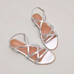 Sandales à Brides Croisées En Cuir Métallisé Argent -Xoxo Boutique 01W008683E.1694504024