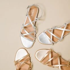 Sandales à Brides Croisées En Cuir Métallisé Argent -Xoxo Boutique 01W008683G.1694504025