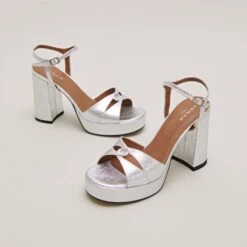 Sandales à Plateformes Et Talons Hauts Textile Métallisé Argent 11 Sandales à Plateformes Et Talons Hauts Textile Métallisé Argent -Xoxo Boutique 01W008692C.1694504059