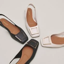 Ballerines Slingback à Bouts Carrés En Cuir Noir -Xoxo Boutique 01W008694G.1694504070