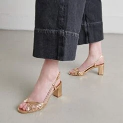 Sandales à Bouts Carrés Et Brides En Cuir Craquelé Or -Xoxo Boutique 01W008719C.1708516743