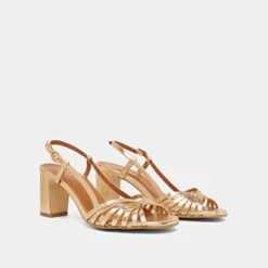 Sandales à Bouts Carrés Et Brides En Cuir Craquelé Or -Xoxo Boutique 01W008719D.1708516743