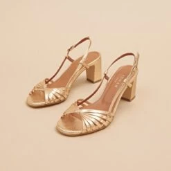 Sandales à Bouts Carrés Et Brides En Cuir Craquelé Or -Xoxo Boutique 01W008719G.1708516745