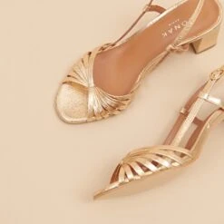 Sandales à Bouts Carrés Et Brides En Cuir Craquelé Or -Xoxo Boutique 01W008719I.1708516746