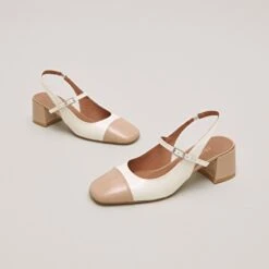 Xoxo Boutique 50 Salomés Slingback à Bouts Carrés En Vernis Beige Et écru