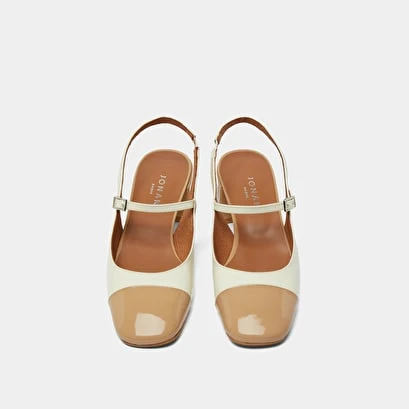 Salomés Slingback à Bouts Carrés En Vernis Beige Et écru 9 Salomés Slingback à Bouts Carrés En Vernis Beige Et écru – Image 7
