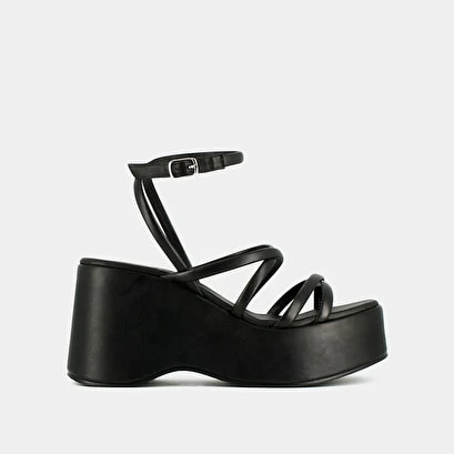 Sandales à Brides Et à Plateformes En Cuir Noir 4 Sandales à Brides Et à Plateformes En Cuir Noir – Image 2