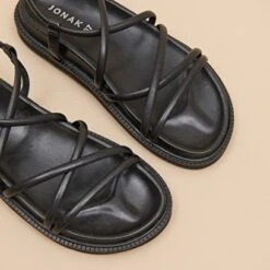 Sandales à Brides En Cuir Noir -Xoxo Boutique 01W008726E.1708517080