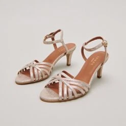 Sandales à Bouts Ouverts Et Talons En Velours Laminé Platine