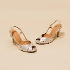 Escarpins à Bouts Ouverts Et Talons Hauts En Velours Laminé Platine -Xoxo Boutique 01W008739C.1694504243