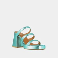 Mules à Brides Et Bouts Carrés En Cuir Metallisé Turquoise -Xoxo Boutique 01W008743D.1694504260