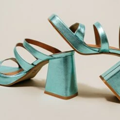 Mules à Brides Et Bouts Carrés En Cuir Metallisé Turquoise -Xoxo Boutique 01W008743E.1694504261