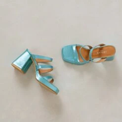 Mules à Brides Et Bouts Carrés En Cuir Metallisé Turquoise -Xoxo Boutique 01W008743G.1694504262